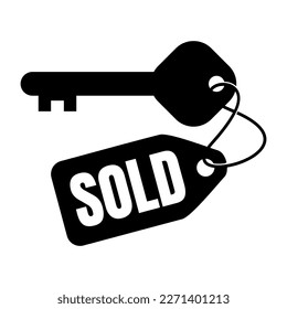 Key With Sold Label. Trendy Flat Style Icon for Promotional Sale Badge, Tag, Home, Real Estate, App, UI, Web. Vector Illustration