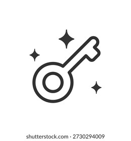 Key with sparkle, linear icon. Access, success, and unlock concept. Line with editable stroke.
