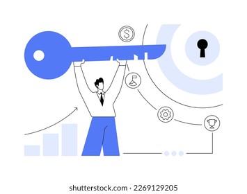 Key to success abstract concept vector illustration. Business success, business assets, company mission, vision and philosophy. Startup teamwork and collaboration, company growth abstract metaphor.