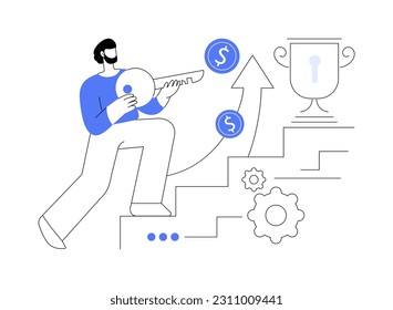 Key to success abstract concept vector illustration. Business success, business assets, company mission, vision and philosophy. Startup teamwork and collaboration, company growth abstract metaphor.