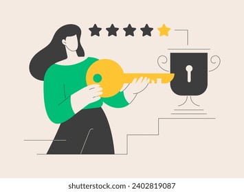 Key to success abstract concept vector illustration. Business success, business assets, company mission, vision and philosophy. Startup teamwork and collaboration, company growth abstract metaphor.