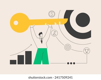 Key to success abstract concept vector illustration. Business success, business assets, company mission, vision and philosophy. Startup teamwork and collaboration, company growth abstract metaphor.