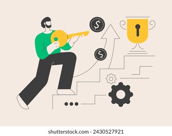 Key to success abstract concept vector illustration. Business success, business assets, company mission, vision and philosophy. Startup teamwork and collaboration, company growth abstract metaphor.