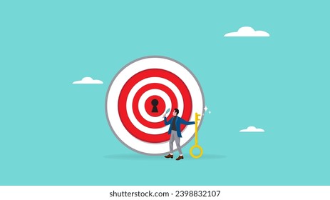 key to success for achieve business target, career achievement or secret for success in work, with the concept of a businessman who likes to observe targets and match them with the key illustration