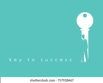 Key To Success In Business Vector Symbol. Businessman And Key Negative Space Design. Symbol Of Leadership, Success, Self Confidence, Strength. Eps10 Vector Illustration.