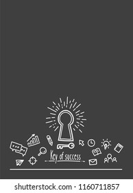 Key of success concept with copy space. Doodle drawn by hand on the tablet. Vector illustration.