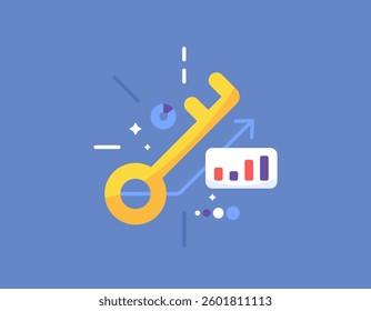 key to success concept. the key to developing, improving and growing. improve yourself. illustration of a golden key data graph. flat style design. element