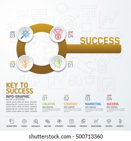 key to success concept. Info graphy concept. Use for business, marketing, creative, web design and graphics. Vector, Background. Info-graphic inspire to drive your business project.