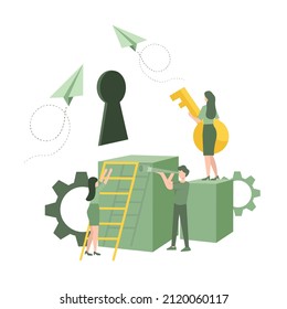 key to success concept, the process of finding business solutions, business teamwork, business key, the hole solution. Vector illustration banner