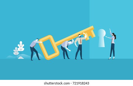 The key to success. Flat design business people concept. Vector illustration concept for web banner, business presentation, advertising material