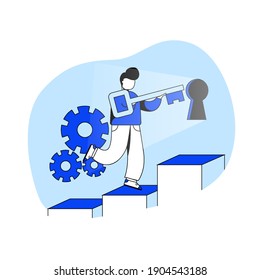 Clave de éxito Ilustración vectorial del concepto de diseño plano. Solución comercial, empresario exitoso, gran oportunidad. Metáfora abstracta. puede usarse para la página de inicio, aplicación móvil.