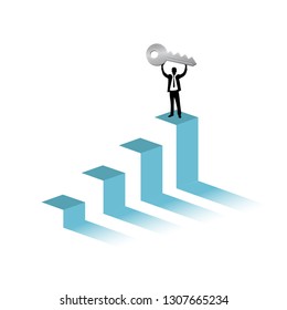 key to success graph and businessman illustration design graphic over a white background