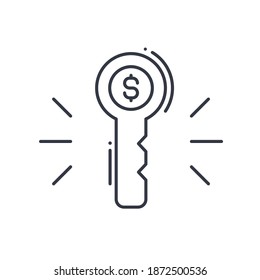 Key success icon, linear isolated illustration, thin line vector, web design sign, outline concept symbol with editable stroke on white background.