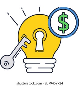 Key To Success Icon. Vector Idea Lightbulb Unlock. Creative Solution, Business Opportunity, Financial Exploration And Possibility Concept