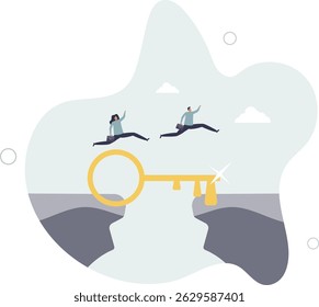 Sucesso chave, solução para resolver problemas e superar obstáculos, ligar ou ligar ponte para ajudar a alcançar o sucesso, método de resolução ou resolver conceito.