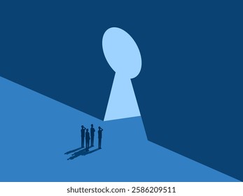 Key to success, team Businessman looks at the keyhole door to discover new areas