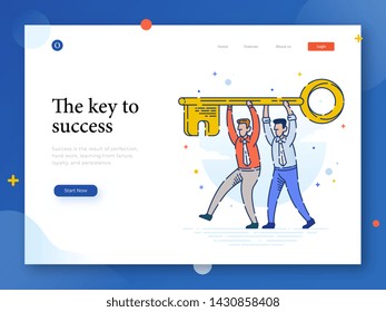 The key to success, teamwork, flat style illustration vector mobile app for company homepage template hero image landing page