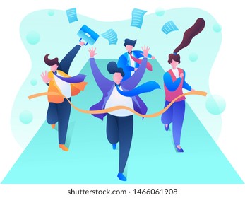The key to success, teamwork, flat style illustration vector mobile app for company homepage template hero image landing page
