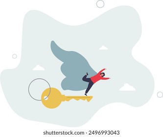 Key success to unlock true potential to win business or career improvement, moving forward for bright future, new opportunity or business direction concept.flat design.illustration with people.