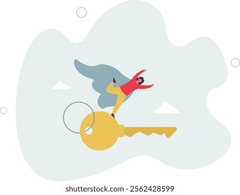 Key success to unlock true potential to win business or career improvement, moving forward for bright future,flat characters.