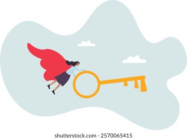 Key success to unlock true potential to win business or career improvement, moving forward for bright future, new opportunity or business direction .business concept.flat character.