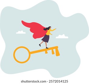 Key success to unlock true potential to win business or career improvement, moving forward for bright future, new opportunity or business direction .business concept.flat character.