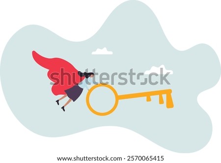 Key success to unlock true potential to win business or career improvement, moving forward for bright future, new opportunity or business direction .business concept.flat character.