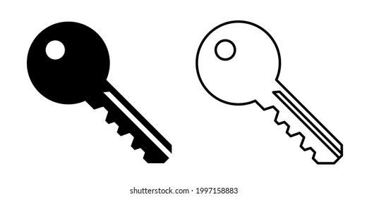 Icono de vector de ilustración de símbolo de clave plano y de ilustración de esquema