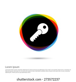 Key symbol password icon, White pictogram icon on multi color circle creative Multicolored background. Vector illustration. Flat design style. Flat icon, monotone icon