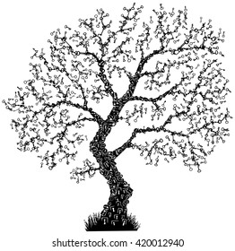 Key symbol tree abstract design element, isolated vector

