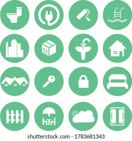 Key Table chairs, Building, Bed, toilet icon Raster, Sink Swimming Pool round roller paint brush, Lock, padlock Door Fence Office building, Weather sun cloud, electric plug and many more icons vector.