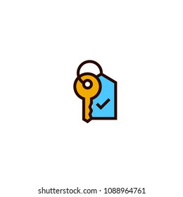 key with tag icon. real estate, hotel, home owner symbol. simple clean thin outline style design.