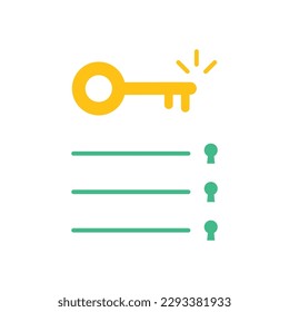 eliminación de claves con una lista de verificación mínima. diseño gráfico de logotipo moderno de moda simple plana aislado en blanco. concepto de resaltar los principales puntos del informe o del texto y los momentos básicos del documento o libro