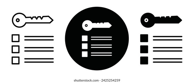 Colección o conjunto de iconos de esquema para llevar clave. Llave para llevar Arte de línea de vector delgado