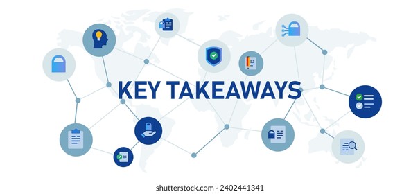 Key takeaways summary resume conclusion concept banner header connected icon set symbol illustration