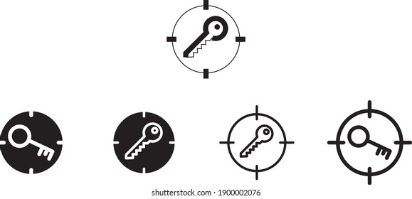 key and target icon, vector line illustration	