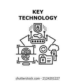 Bloqueo digital Tecnológico Clave. código cibernético. sistema seguro de datos. ilustración negra de concepto de vector de red segura