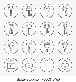 Key thin line icon set