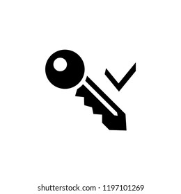 Key and tick icon, can be used for both print and web development, isolated on white background
