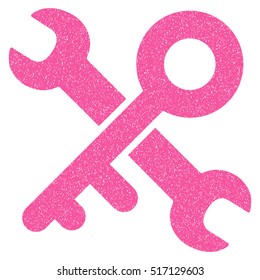 Key Tools grainy textured icon for overlay watermark stamps. Flat symbol with dirty texture. Dotted vector pink ink rubber seal stamp with grunge design on a white background.