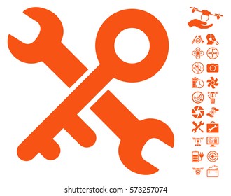 Key Tools icon with bonus copter service design elements. Vector illustration style is flat iconic symbols on white background.