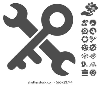 Key Tools icon with bonus service symbols. Vector illustration style is flat iconic gray symbols on white background.