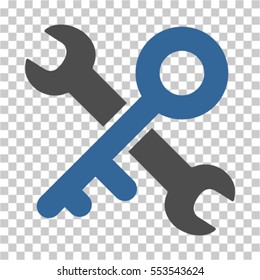 Key Tools icon. Vector pictograph style is a flat bicolor symbol, cobalt and gray colors, chess transparent background. Designed for software and web interface toolbars and menus.