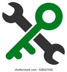 Key Tools vector icon. Style is bicolor flat symbol, green and gray colors, rounded angles, white background.