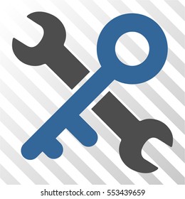 Key Tools vector pictogram. Illustration style is flat iconic bicolor cobalt and gray symbol on a hatched transparent background.