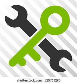 Key Tools vector pictograph. Illustration style is flat iconic bicolor eco green and gray symbol on a hatched transparent background.