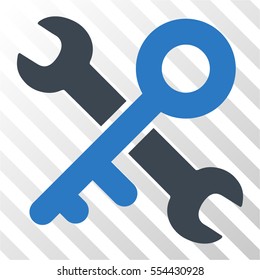 Key Tools vector pictograph. Illustration style is flat iconic bicolor smooth blue symbol on a hatched transparent background.