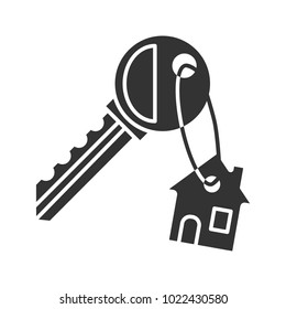 Key with trinket house glyph icon. Silhouette symbol. Real estate. Negative space. Vector isolated illustration