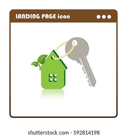 key with trinket  in the shape of the green house, landing page icon