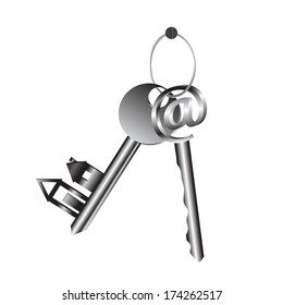 Key. Two keys with symbol mail and home. On a white background 